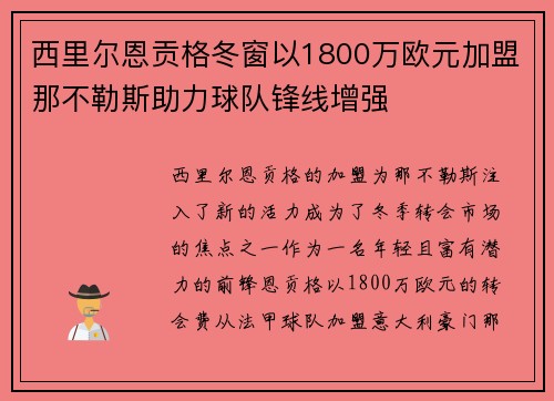 西里尔恩贡格冬窗以1800万欧元加盟那不勒斯助力球队锋线增强
